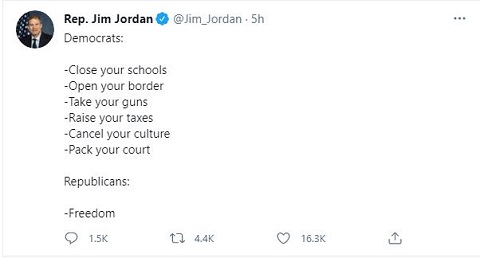 Jim Jordan On Democrat goals - close schools, open border, etc.